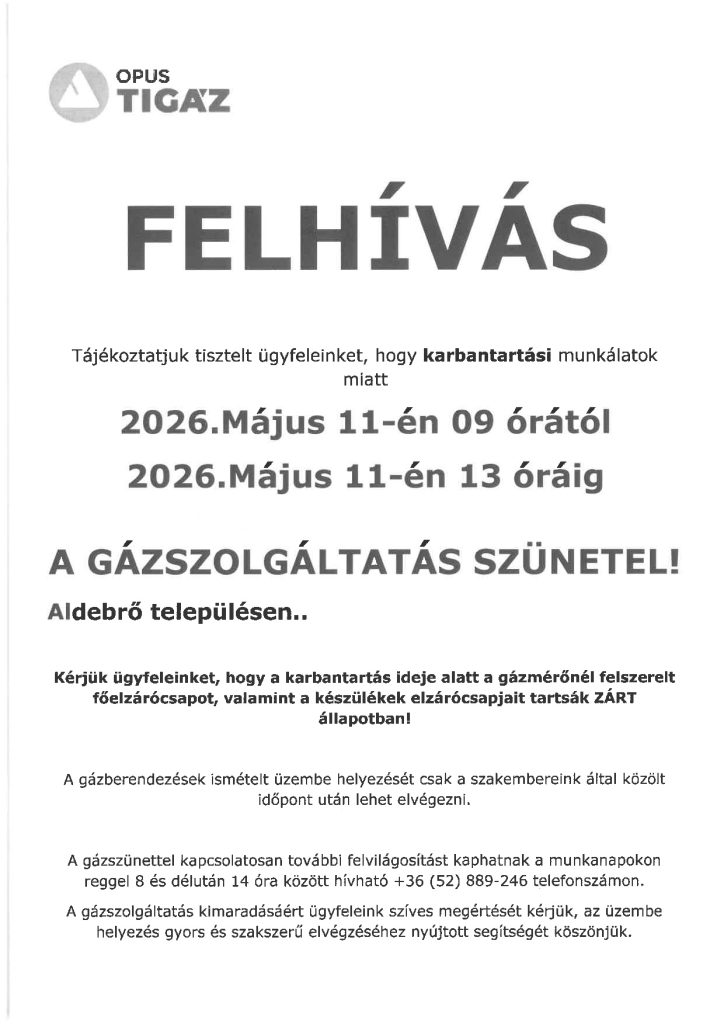 OPUS Tigáz felívása